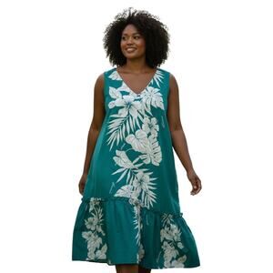 Made in Hawaii Sleeveless Tiered Shift Dress Blue Green Tropical Large